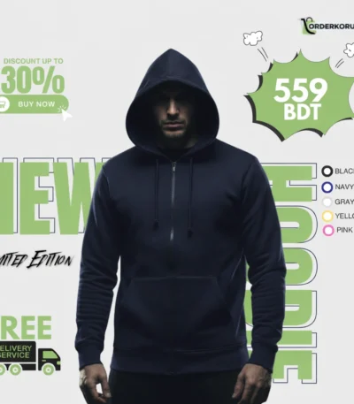 স্টাইলিশ প্রিমিয়াম ব্ল্যাক হুডি – সুপার সফট ও আরামদায়ক - orderkorun.net