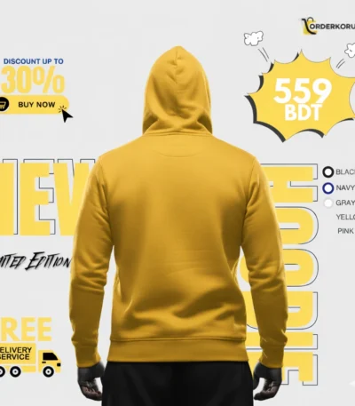 স্টাইলিশ প্রিমিয়াম হলুদ হুডি Back – সুপার সফট ও আরামদায়ক -BD- orderkorun.net